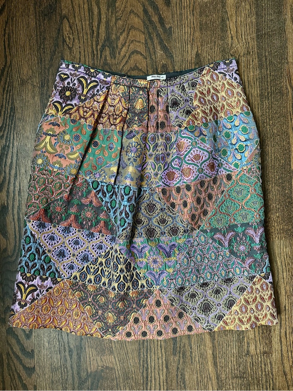 Miu Miu Italy Patchwork Brocade Jacquard Mini Skirt IT 40 (US 4) Silk Blend